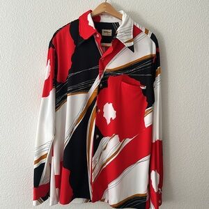 Vintage Tori Richard Red and Black Dress Shirt with Bold Design